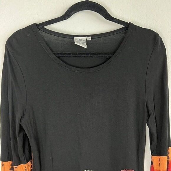 Parsley & Sage Women’s Boho Dip Tie Dye Accent Black Stretch Tunic Blouse Small - Picture 4 of 10